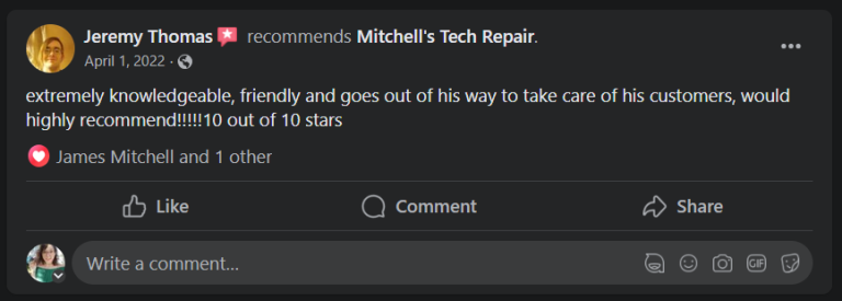 Mitchells Tech Repair 5 Star Review