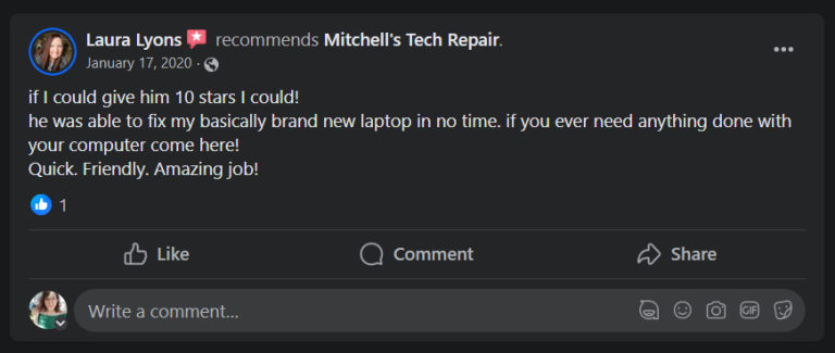 Mitchells Tech Repair 5 Star Review