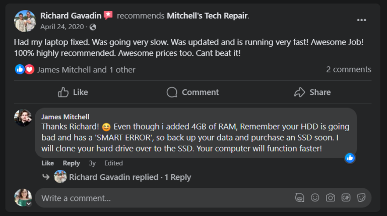 Mitchells Tech Repair 5 Star Review